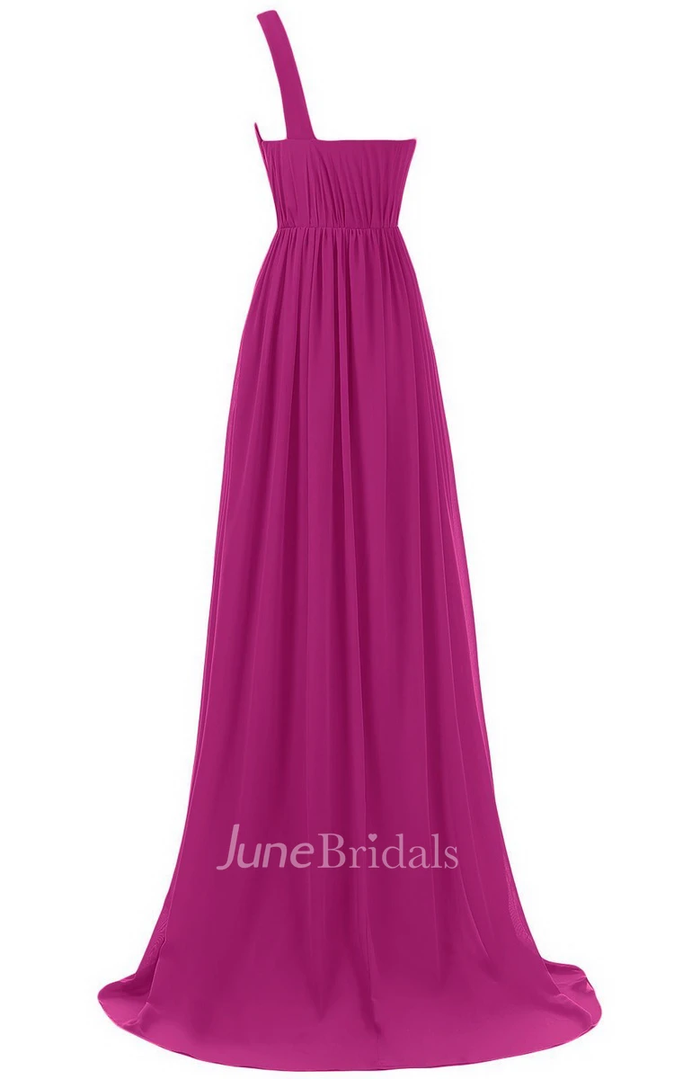 Chic One-shoulder Pleated Chiffon A-line Gown With Train
