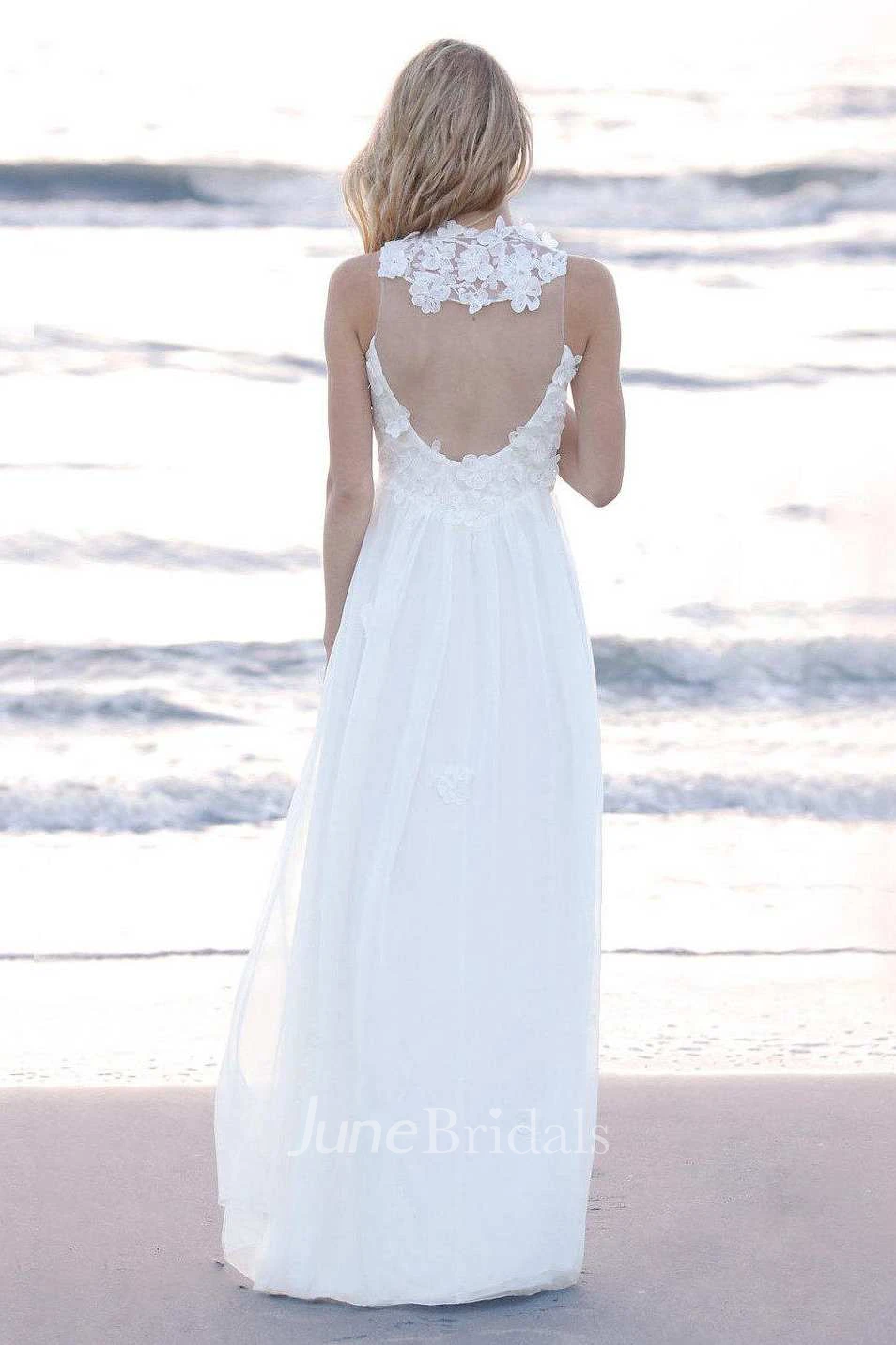 High Neck Illusion Sleeve Chiffon Lace Wedding Dress