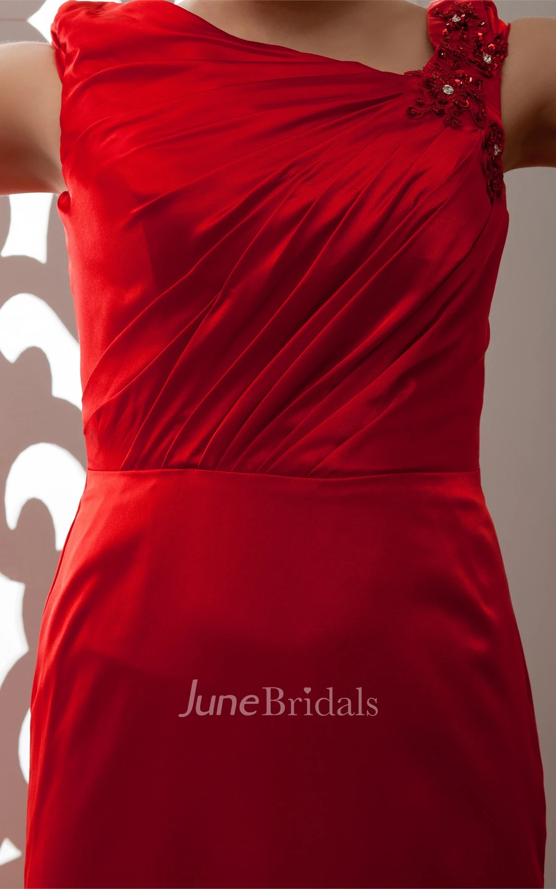 Flamboyant Caped-Sleeve Satin Dress with Ruching and Epaulet