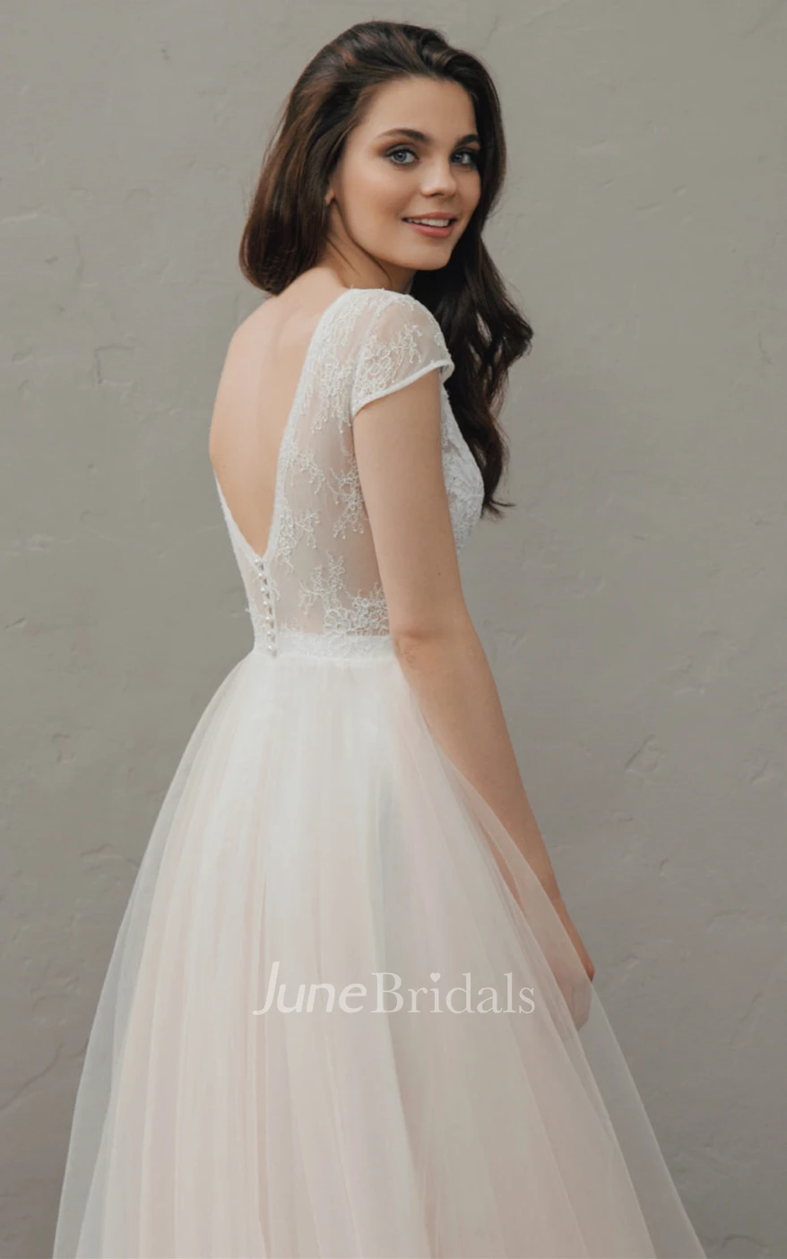 Sexy A Line V-neck Lace and Tulle Wedding Dress with Ruching