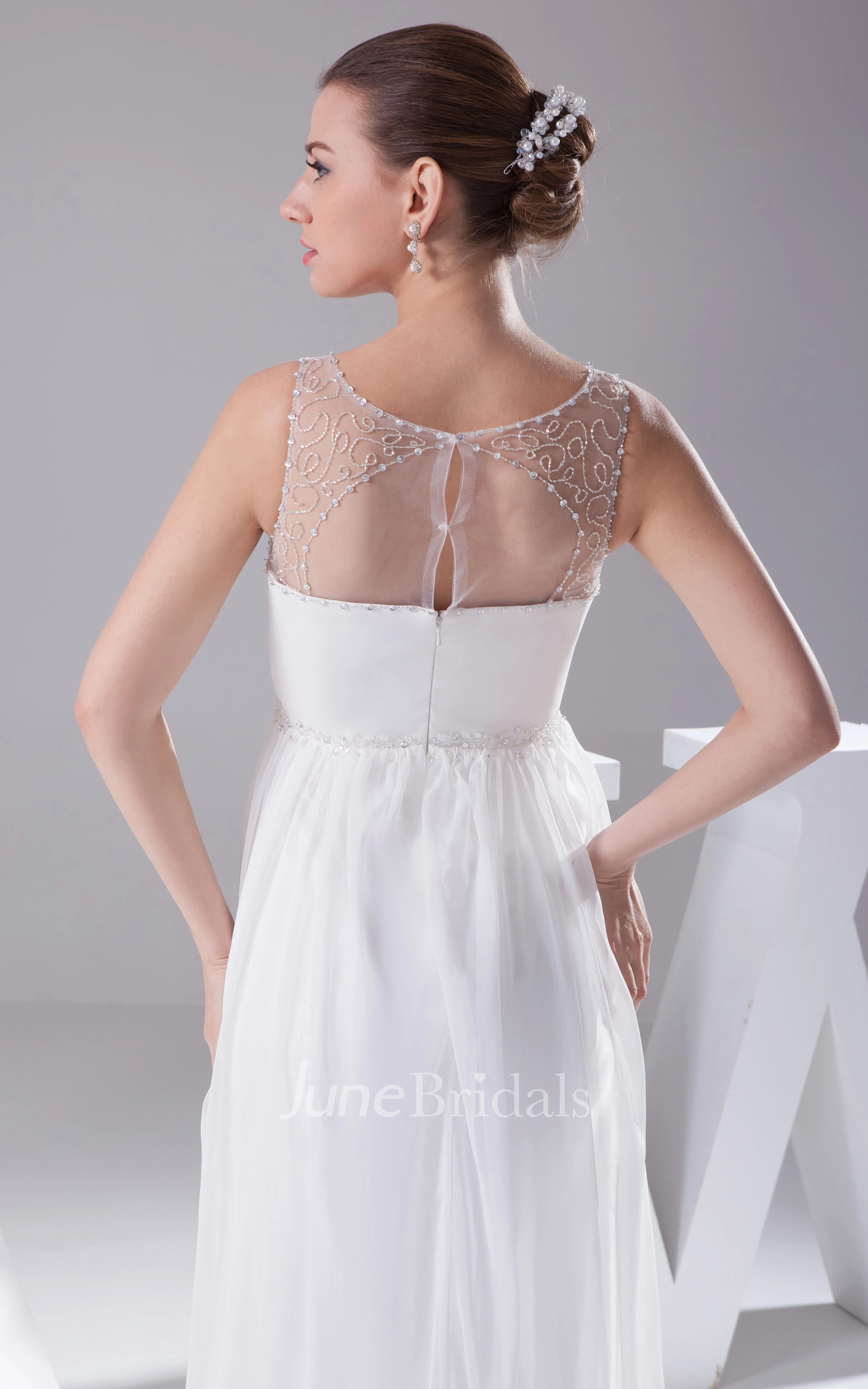 Sleeveless Floor-Length Chiffon Dress With Illusion Neckline