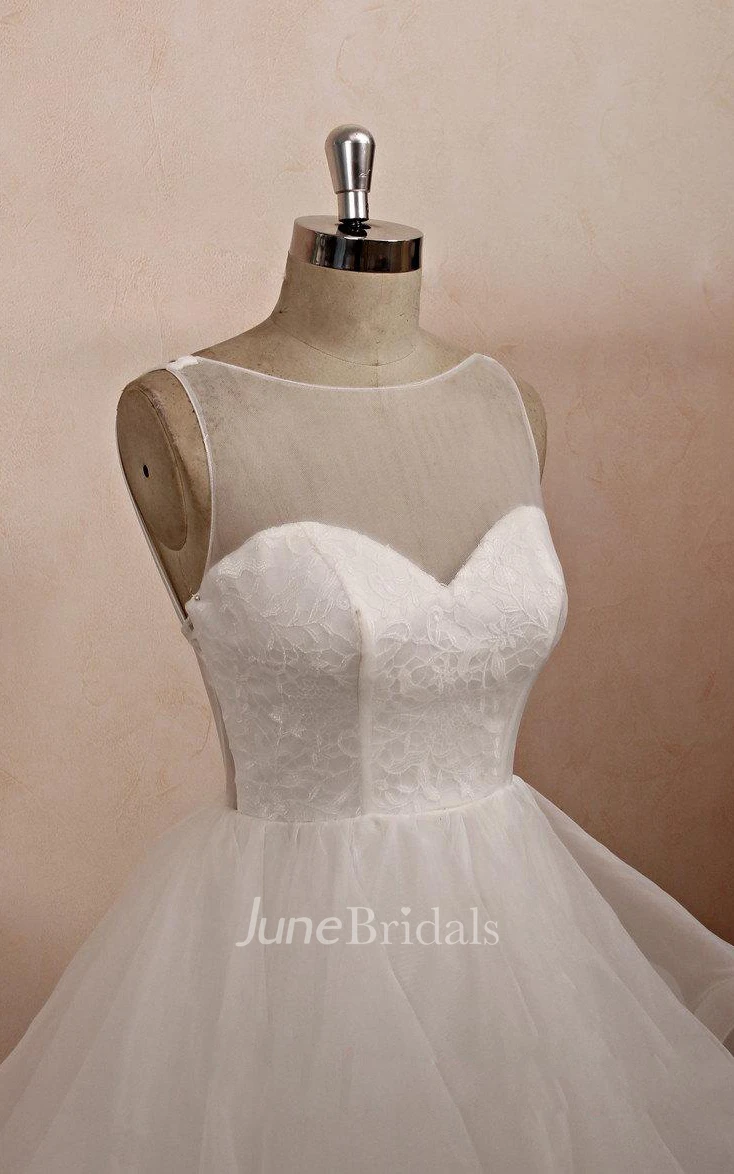 Backless Tulle Lace Satin Weddig Dress With Ruffles