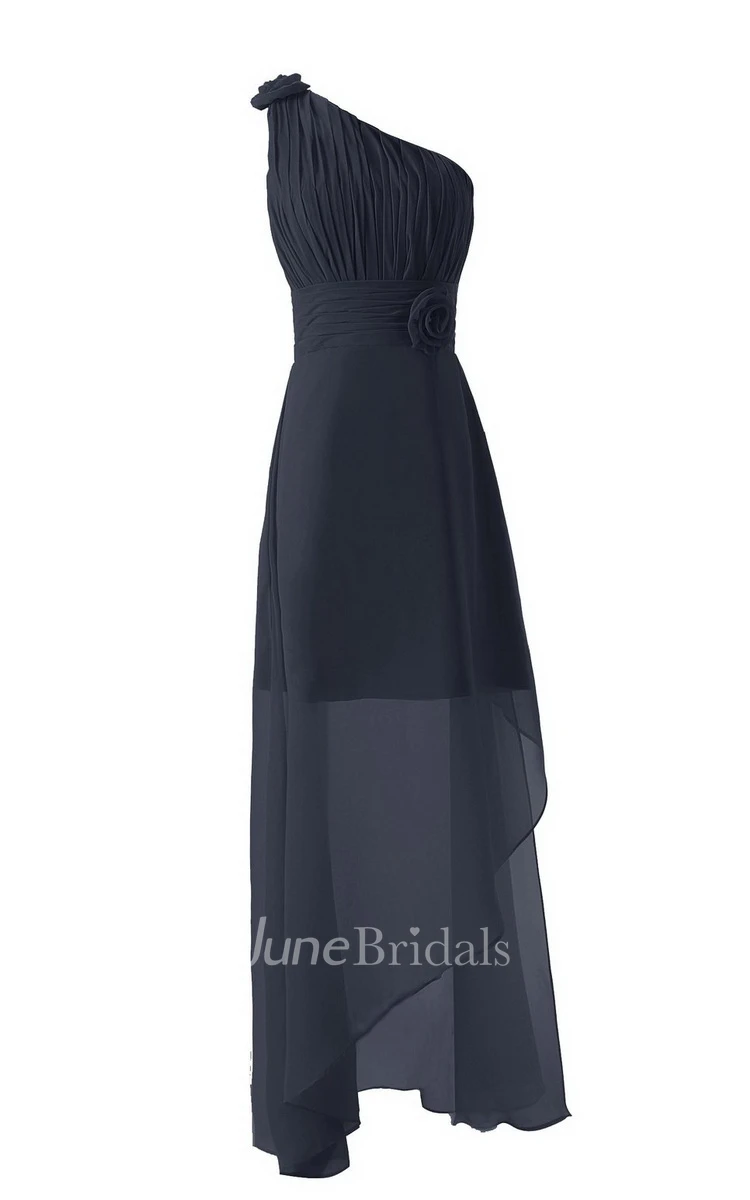 Asymmetrical One-shoulder Pleated A-line Gown With Flowers