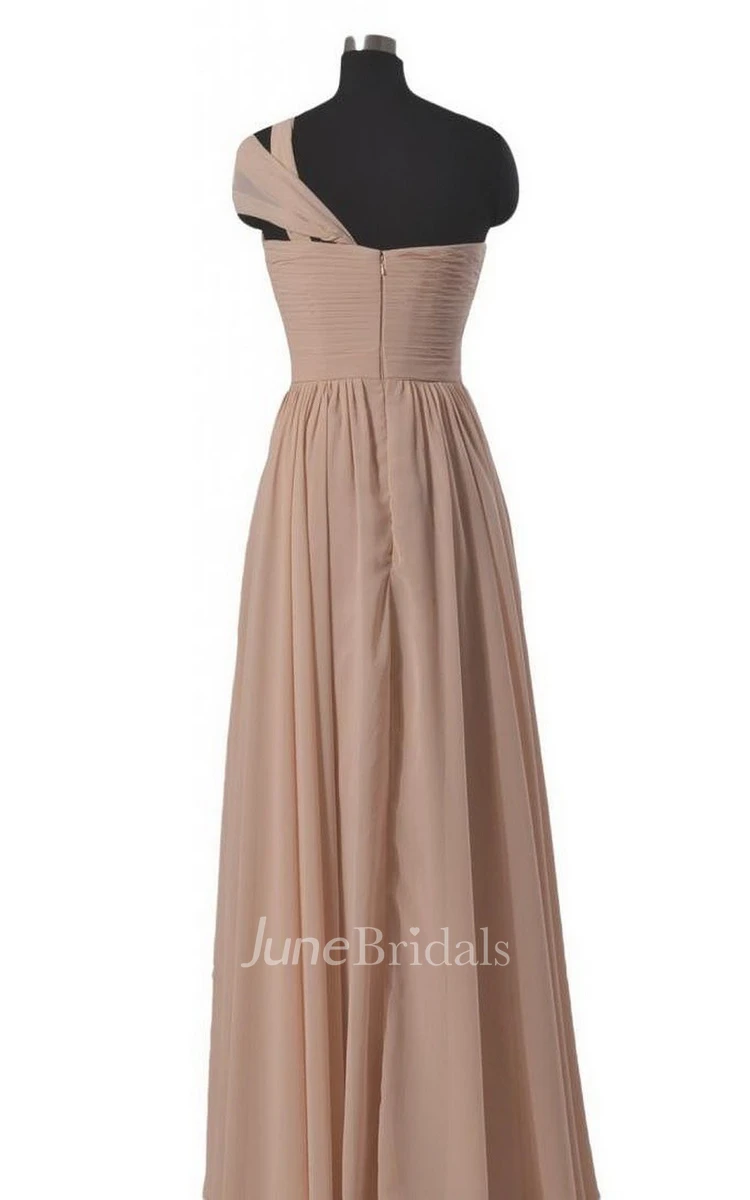 One-shoulder Long Chiffon Dress With Pleats