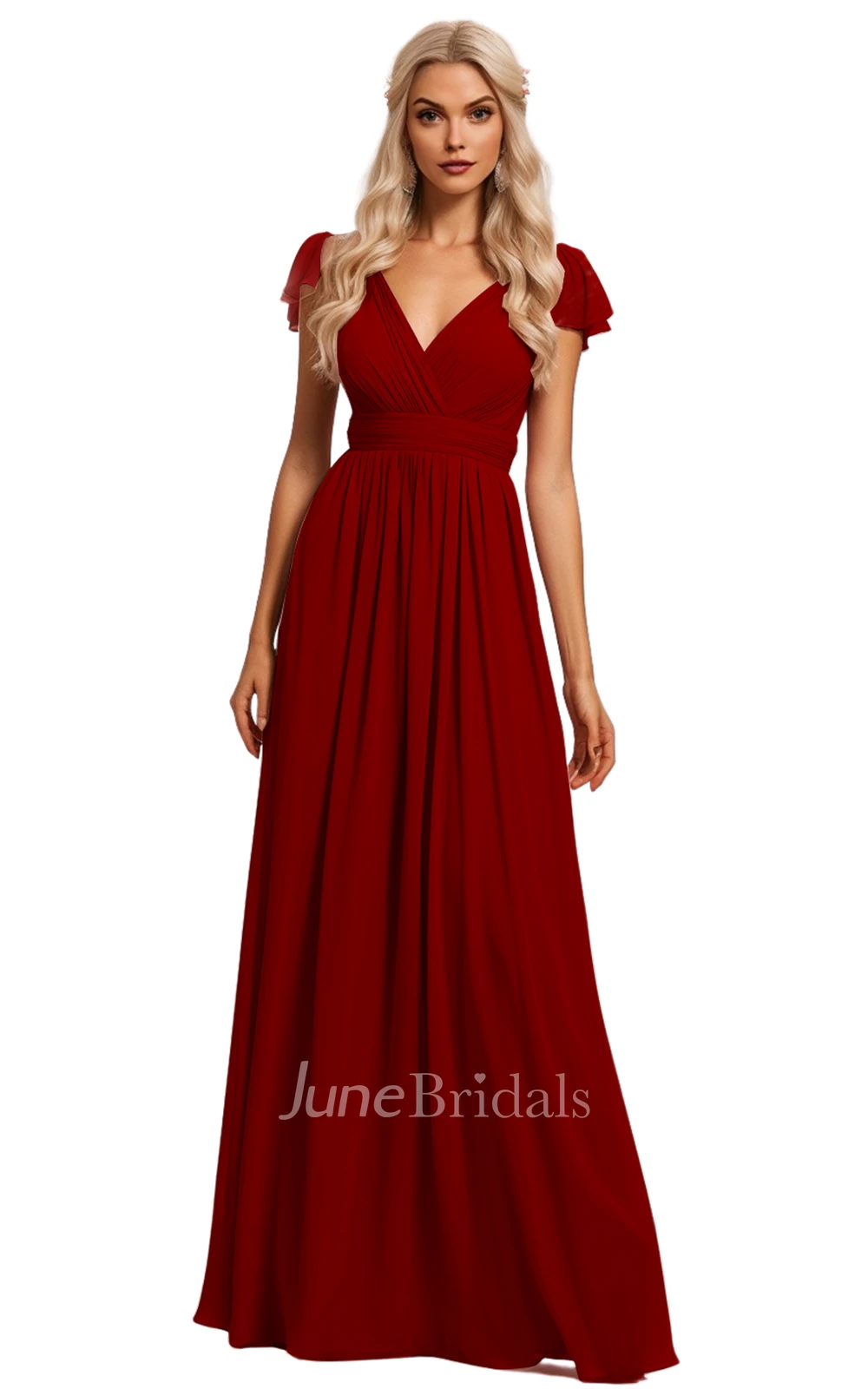 Bohemian A-Line V-neck Chiffon Bridesmaid Dress with Deep-V Back