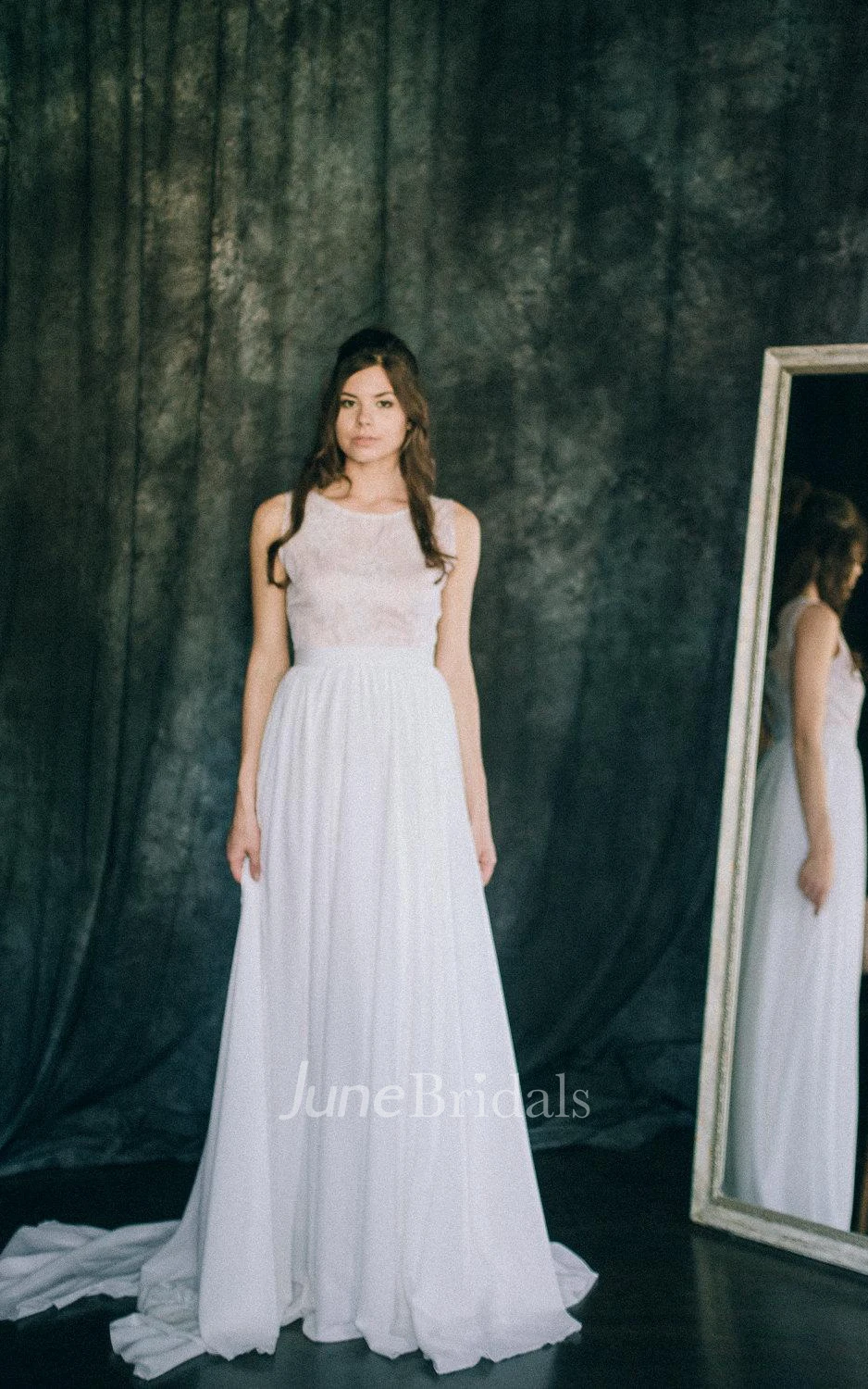 Sleeveless Sleeve Chiffon Lace Satin Weddig Dress