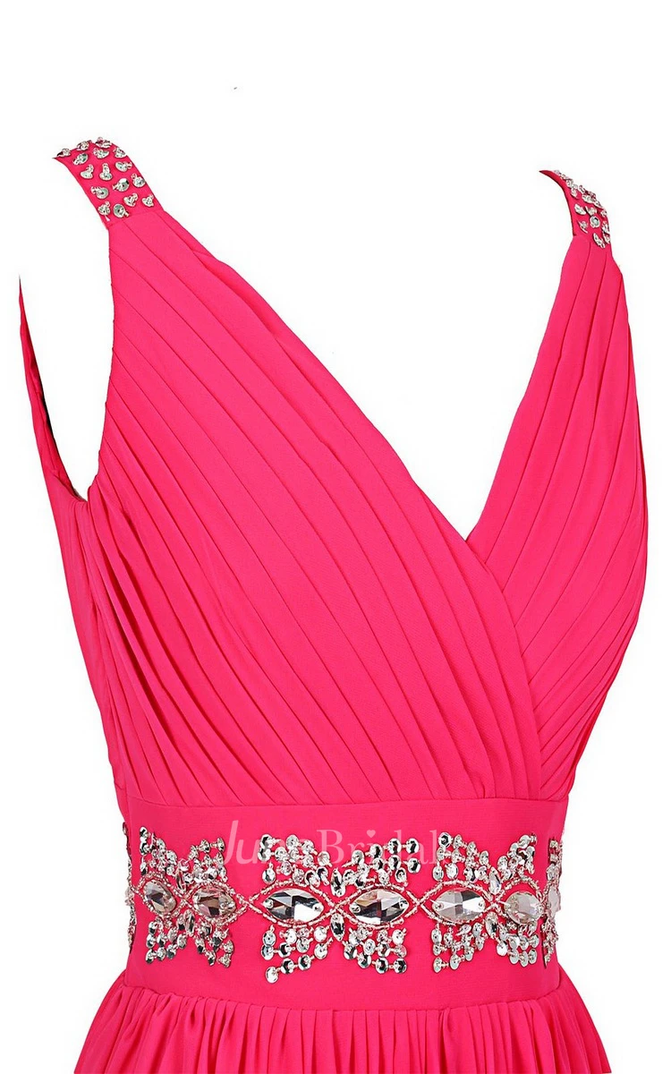 Sleeveless V-neck Mini Dress With Sequined Waist