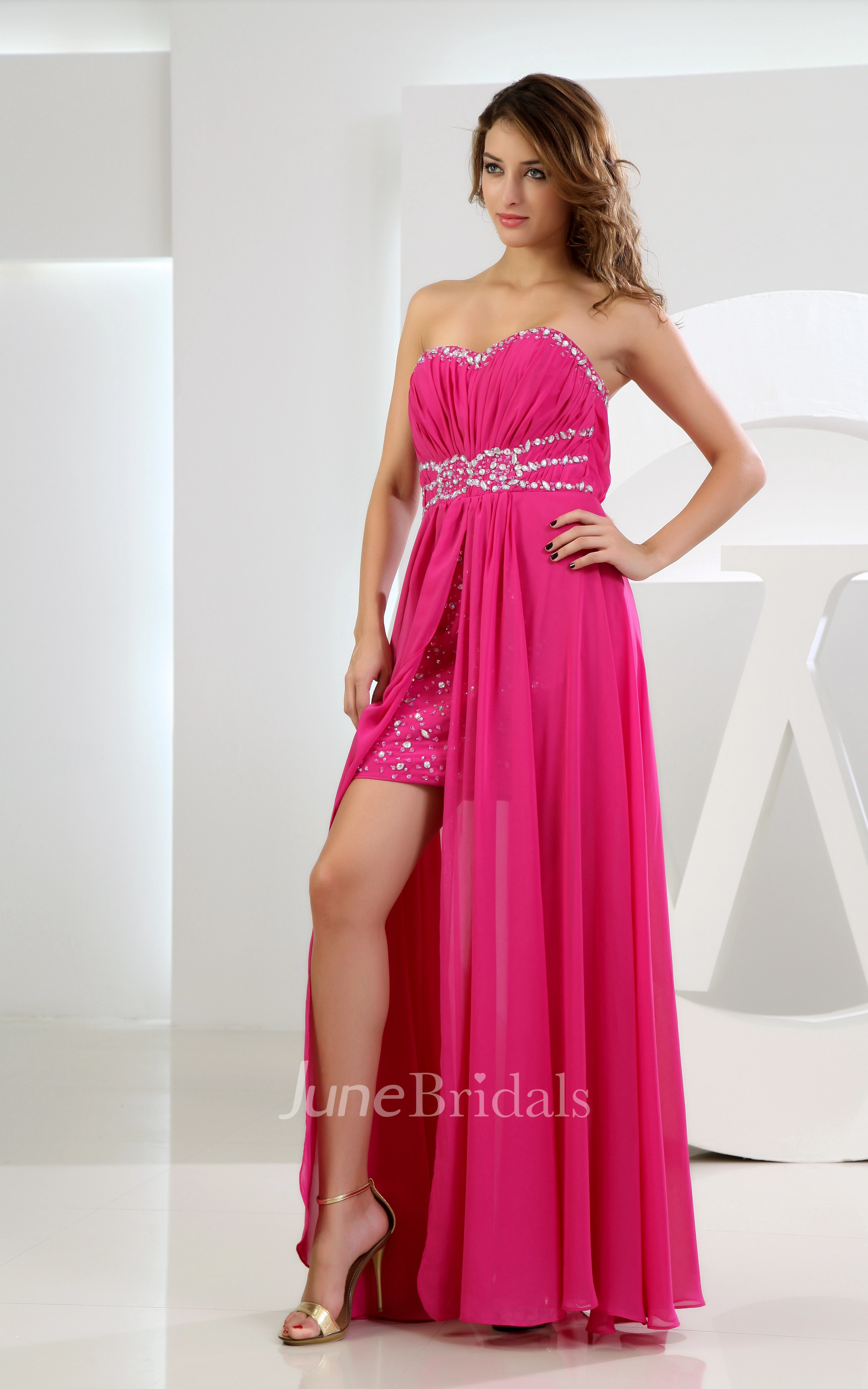 Sweetheart Chiffon Dress With Ruching Dress Beading