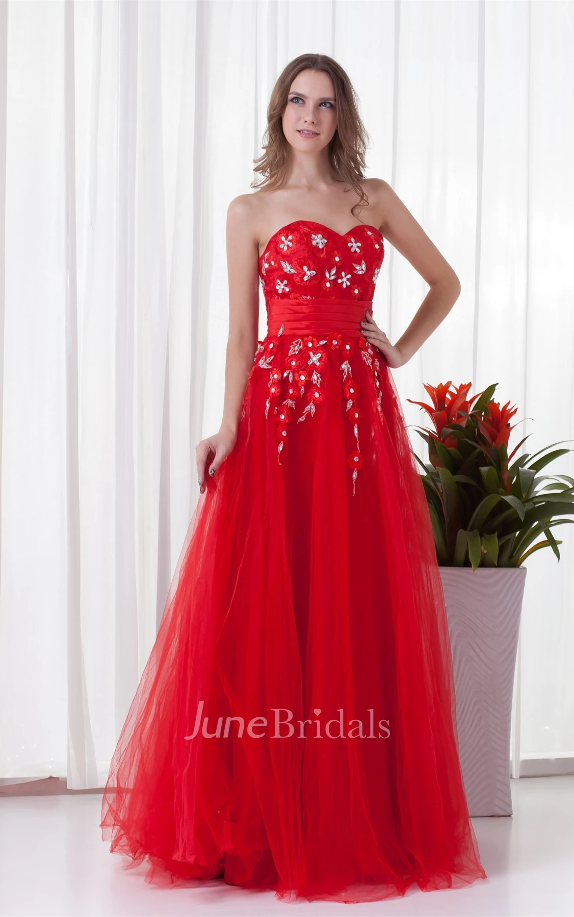 flamboyant a-line sweetheart dress with tulle overlay and rhinestone