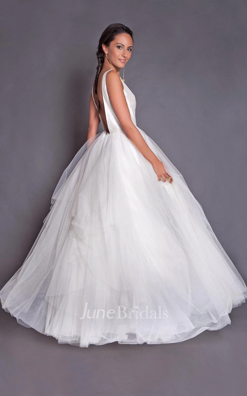 High Neck Sleeveless Backless Tulle Wedding Dress With Tiers