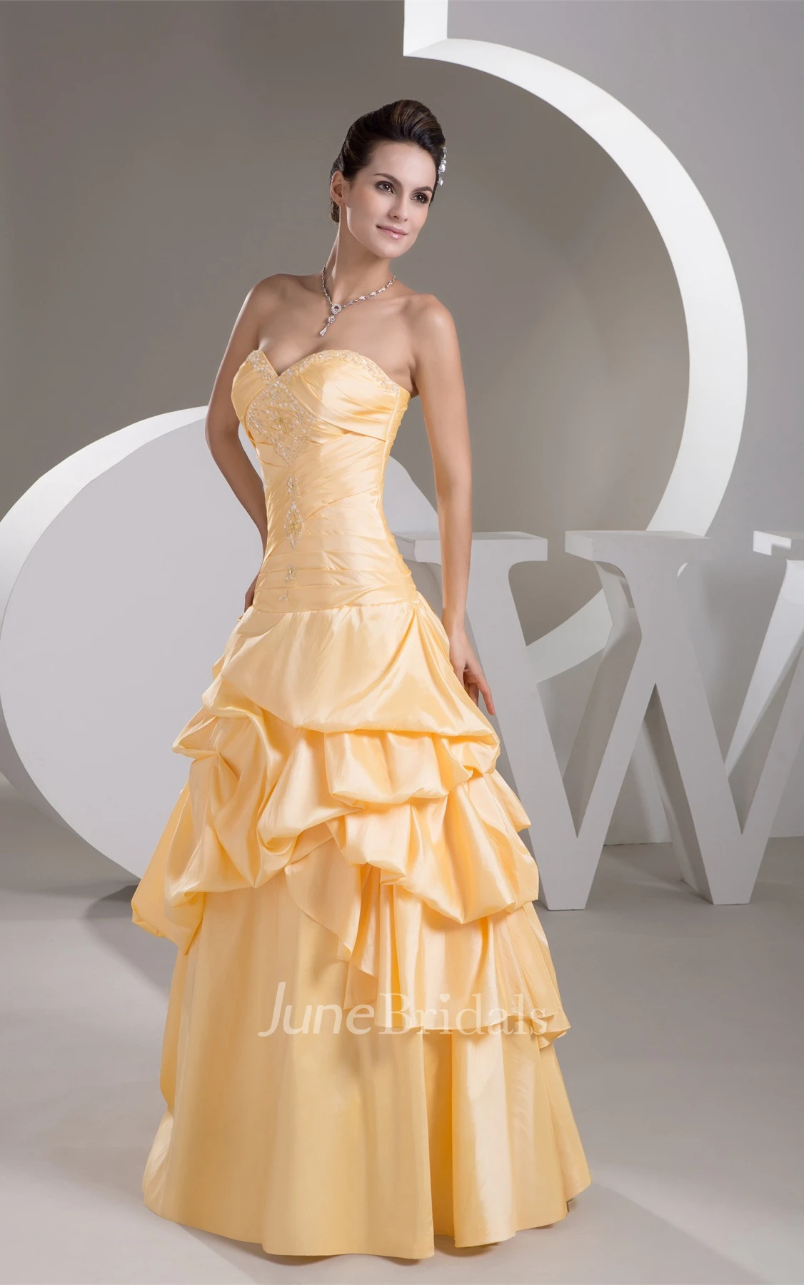 Sweetheart Pick-Up A-Line Gown with Crystal Detailing
