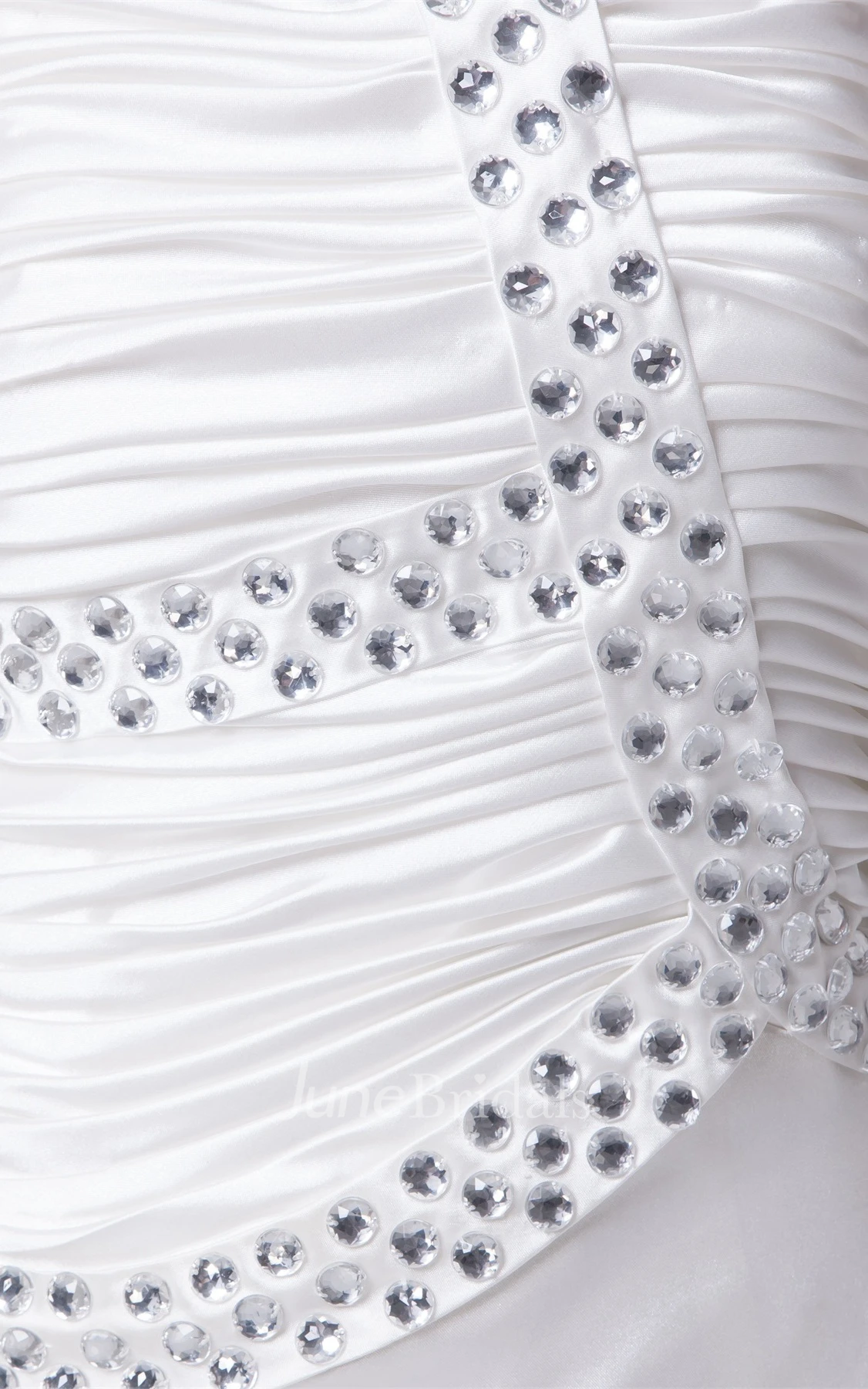 Strapless Ruched Satin Mini Gown with Rhinestone