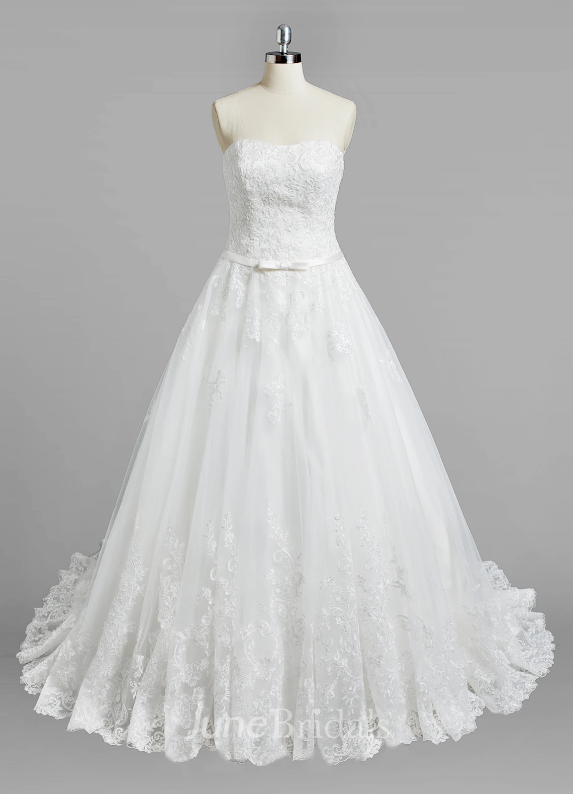 Strapless A-Line Lace Wedding Dress With Satin Belt