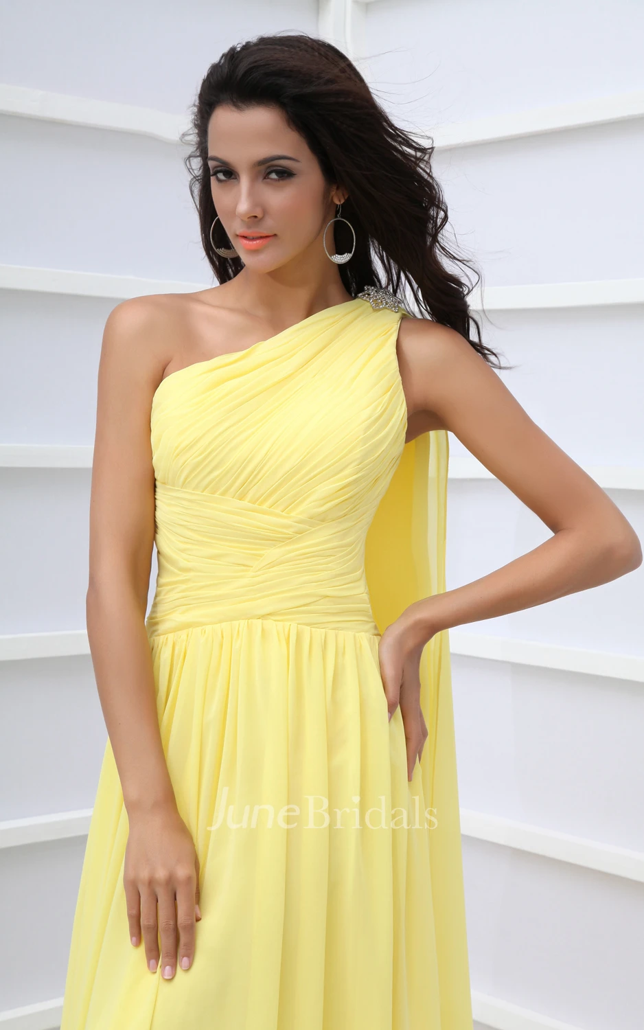 A-Line Empire Asymmetrical One-Shoulder Vintage Gown With Pleats