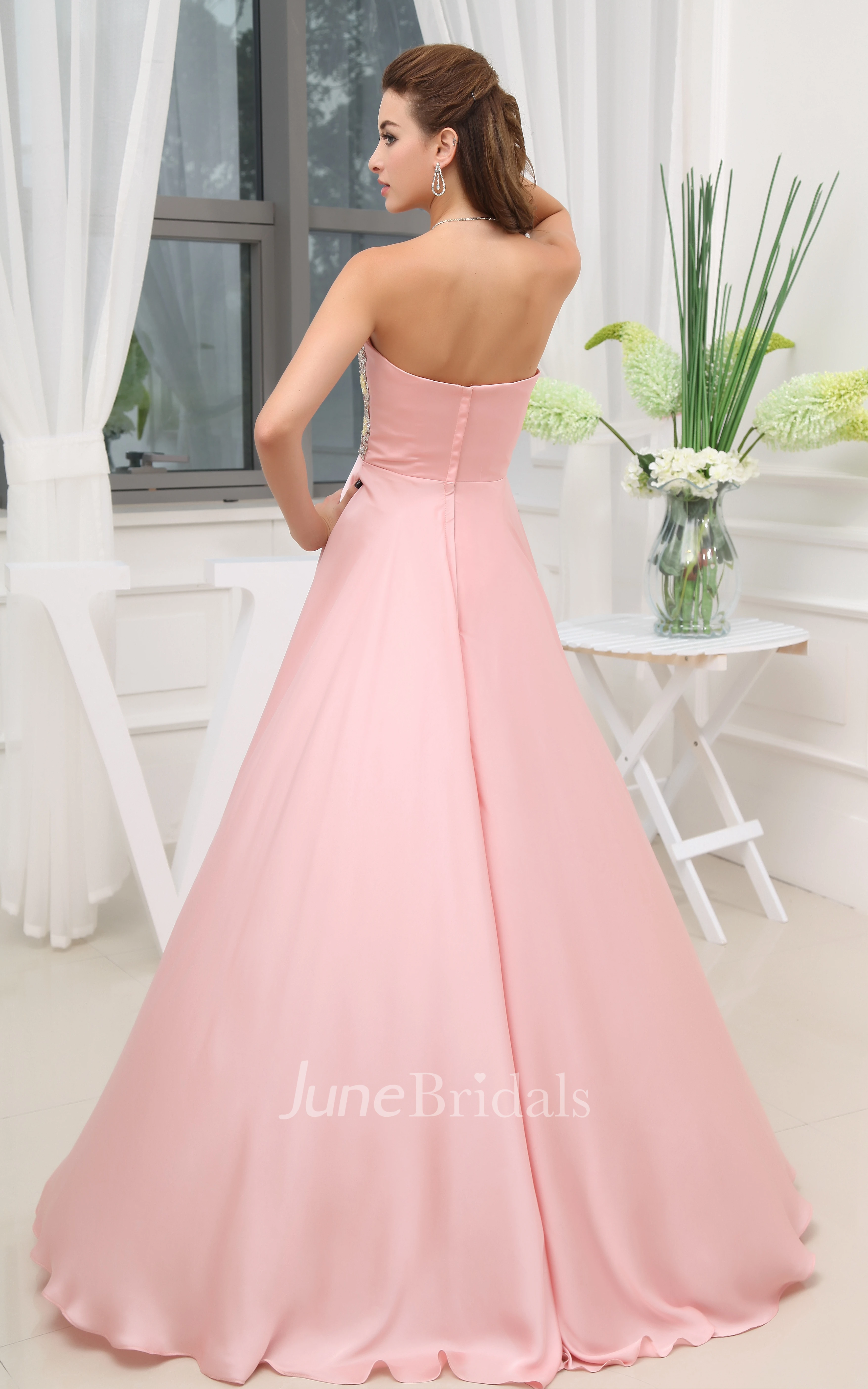 Adorable Strapless Front-Split Dress With Beaded Top