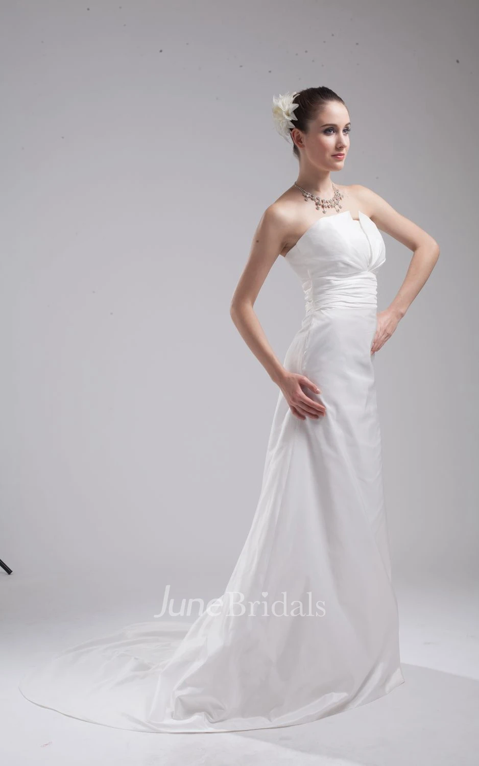 Strapless A-Line Dress With Ruched Waist and Brush Train