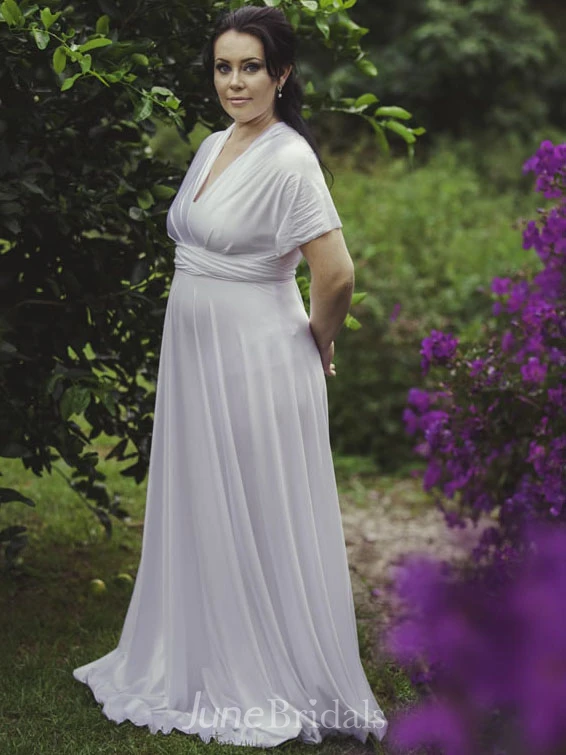 Poet Sleeve V-Neck Chiffon Bridesmaid Dress