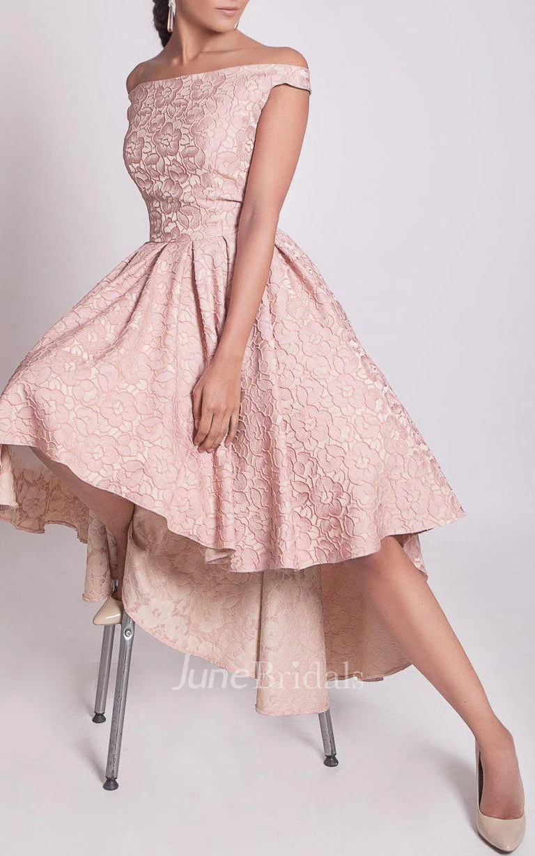 Off-the-shoulder Dress With Flower&Zipper