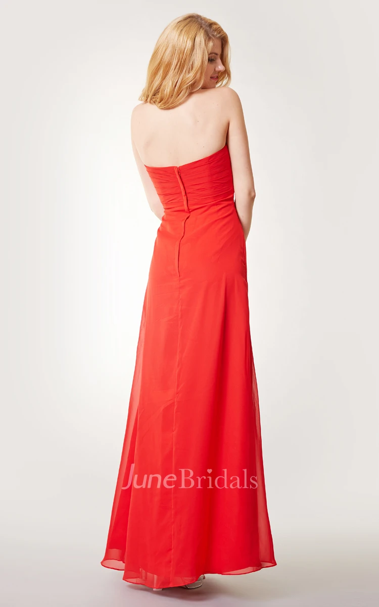 A-line Ruched Long Chiffon Dress With Spaghetti Straps