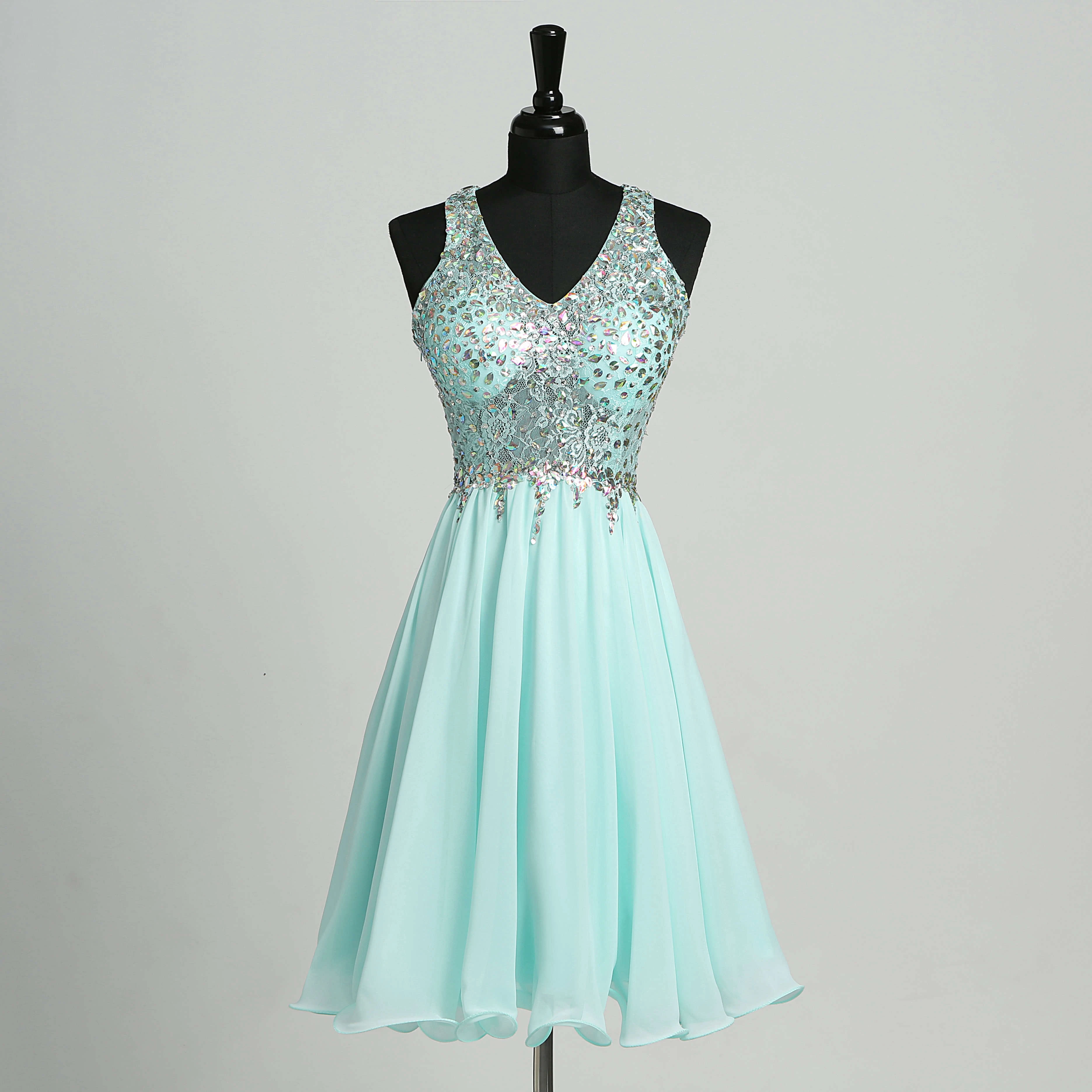 Sheath Spaghetti Straps Chiffon Adorable Short Mini Sleeveless Straps Dress with Sequins