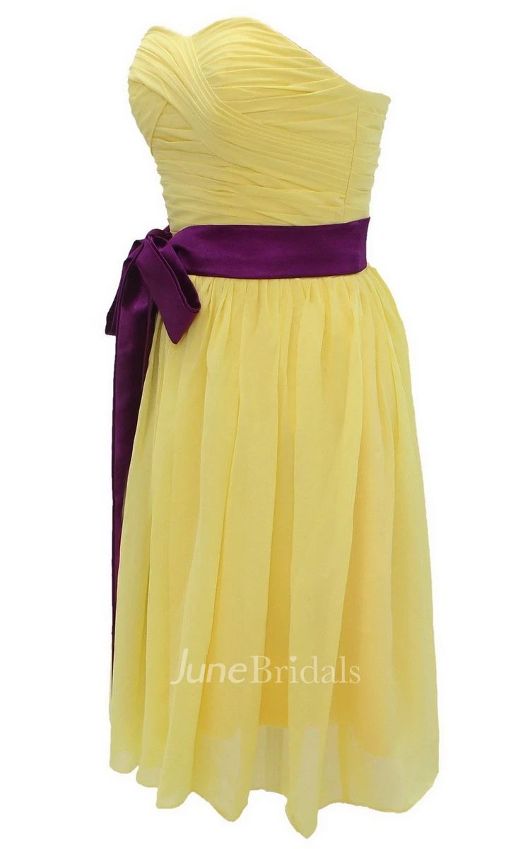 Sweetheart Mini Chiffon Dress With Sash Waist