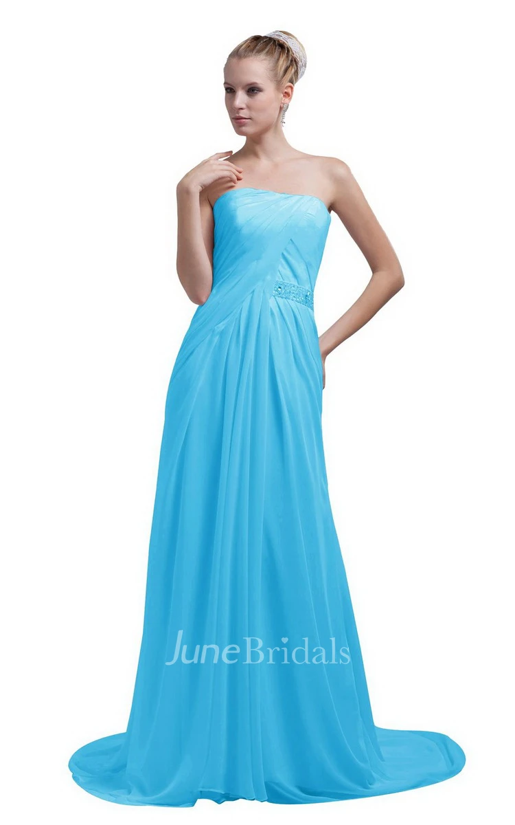 Train Strapless Chiffon A-line Gown With Beaded Band