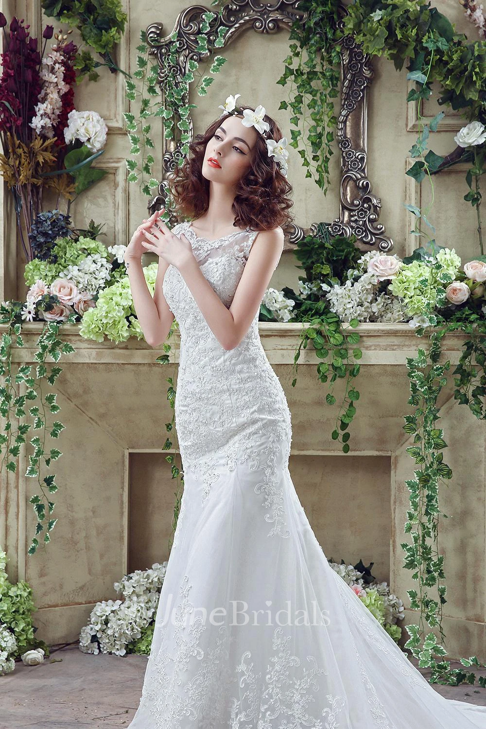 Timeless Mermaid Lace Wedding Dress Zipper Button Back Sweep Train