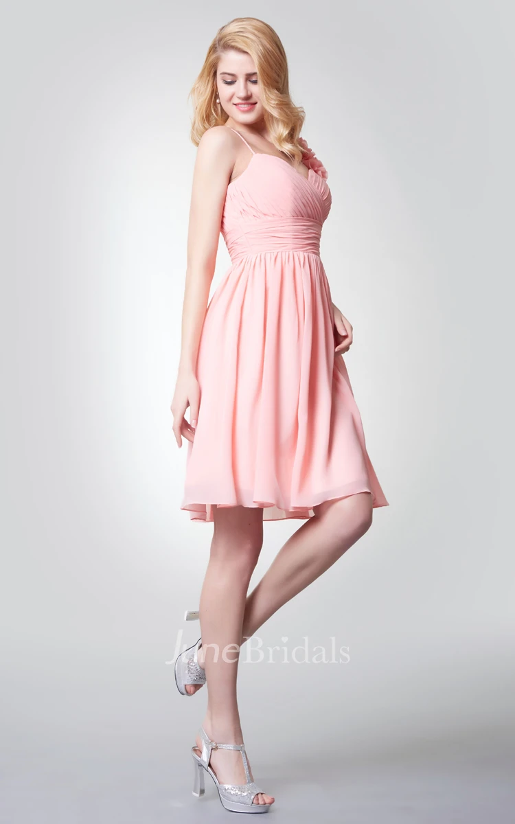 Sleeveless Empire Waist Short Chiffon Dress With Flower Detailing