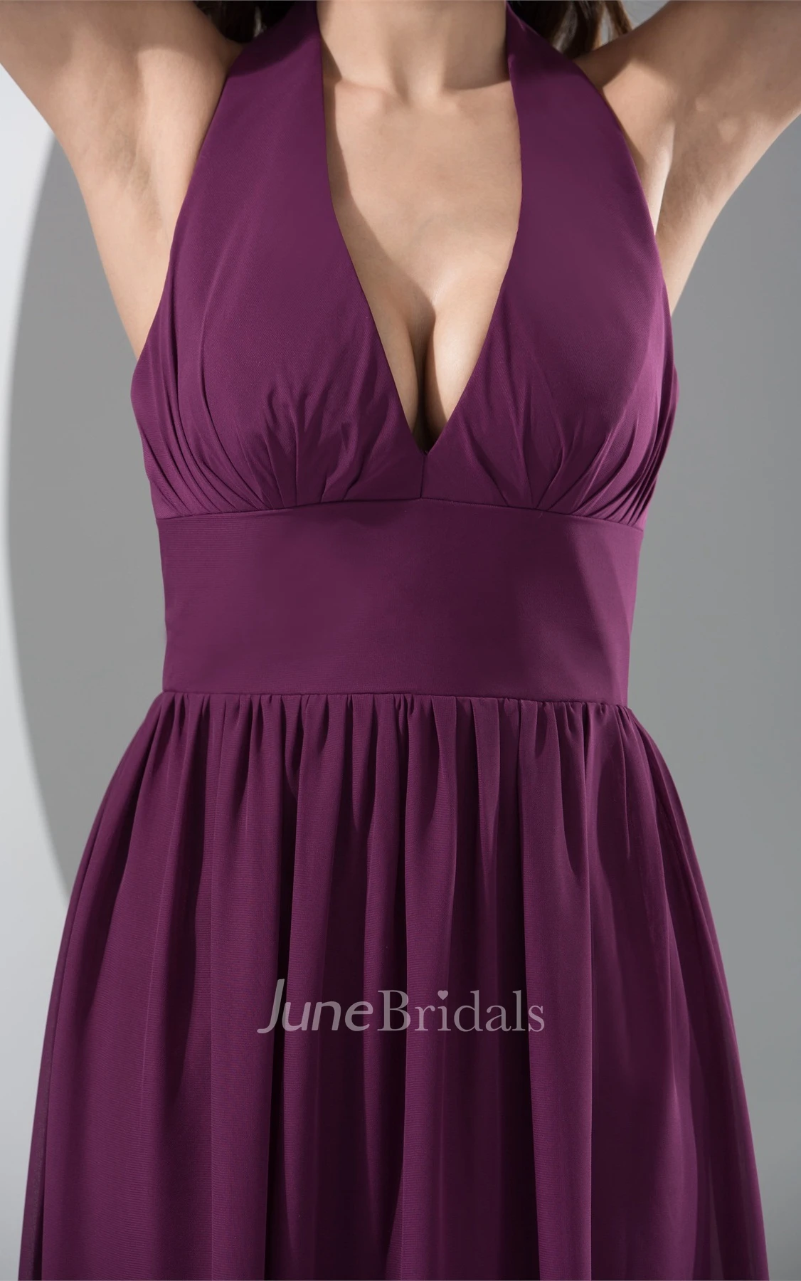 Plunged Backless Chiffon Sheath Dress with Pleats