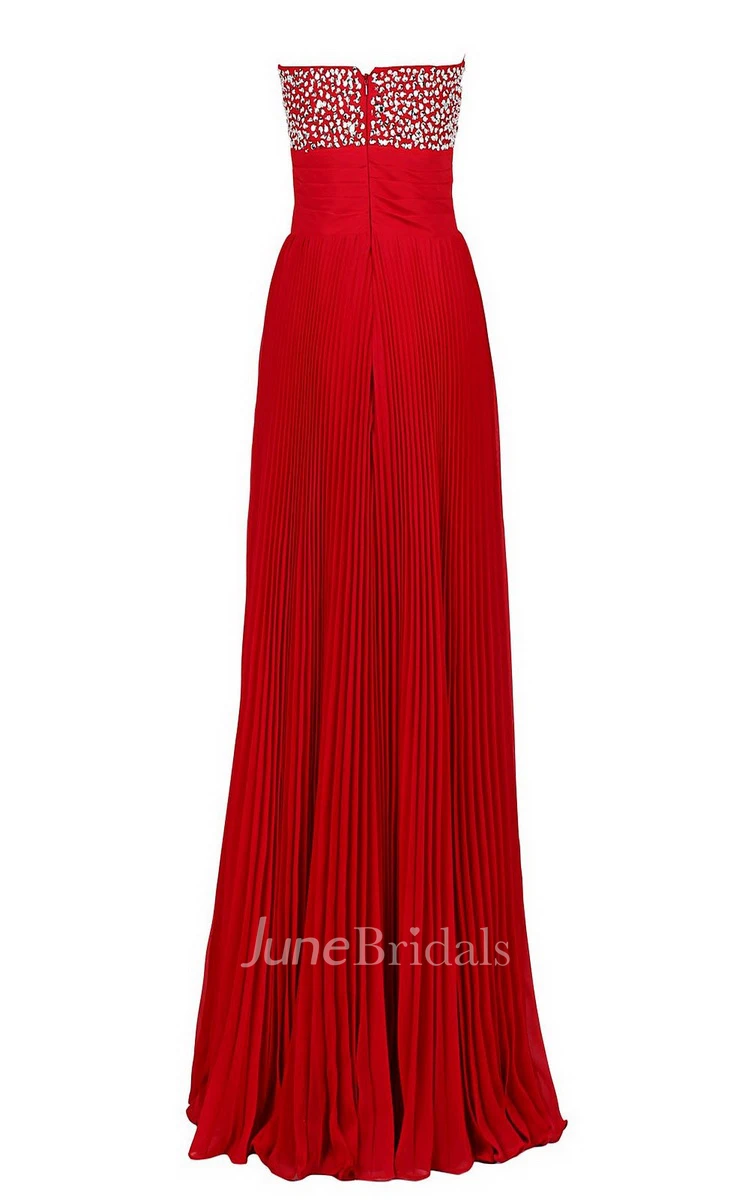 Strapless Long Gon With Beadings and Pleats