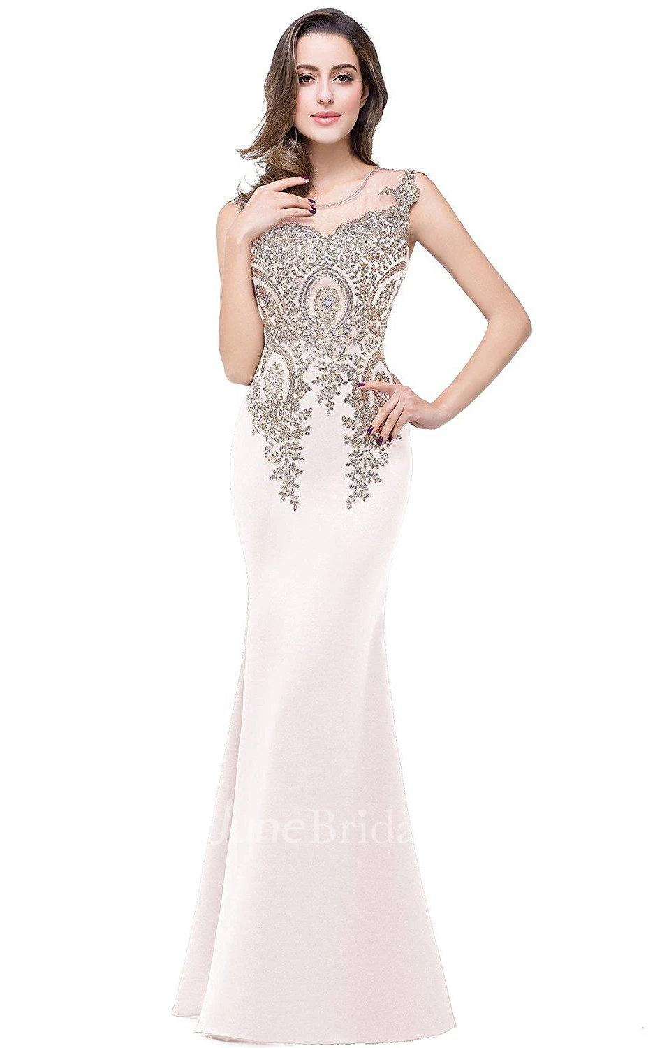 Mermaid Sleeveless Lace Appliques Satin Long Dress