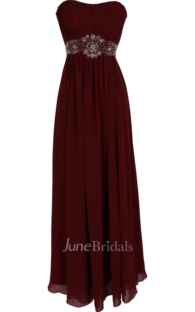 Strapless Ruffle Chiffon Dress With Beading