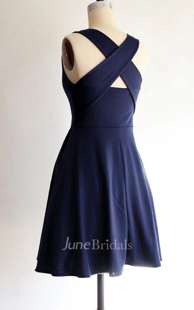 A-line Short Dress With Pockets and Cross Back Straps
