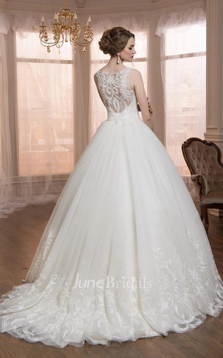 Sleeveless Sleeve Tulle Lace Weddig Dress