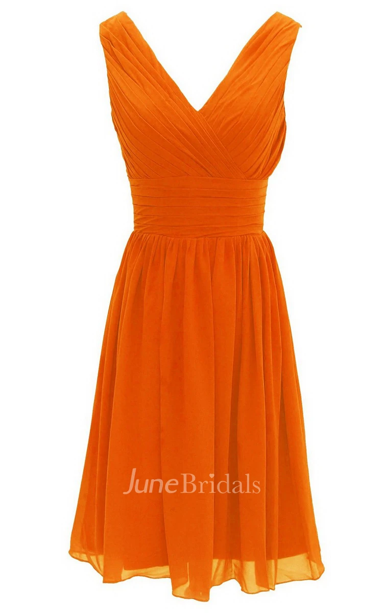 V-neck Pleated A-line Short Dress With Ruched Band