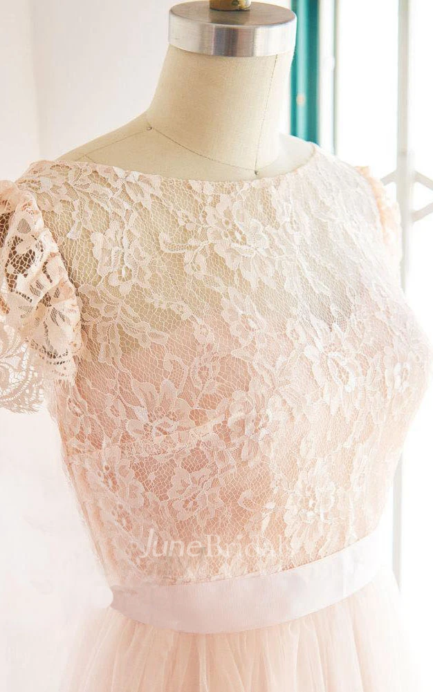 Cap Sleeve Tulle Lace Satin Weddig Dress With Jacket