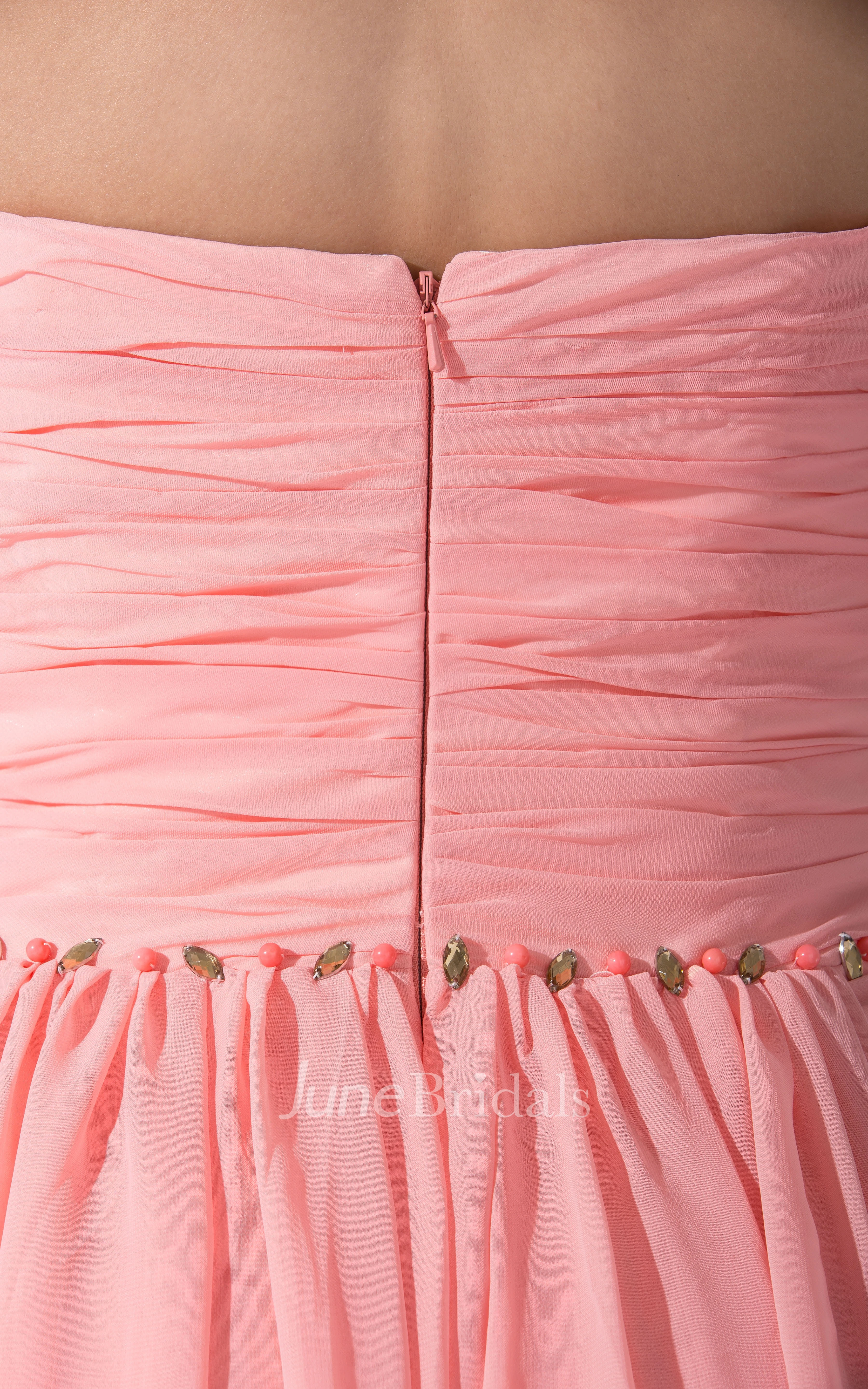 Strapless Front-Split Chiffon Dress With Beaded Top