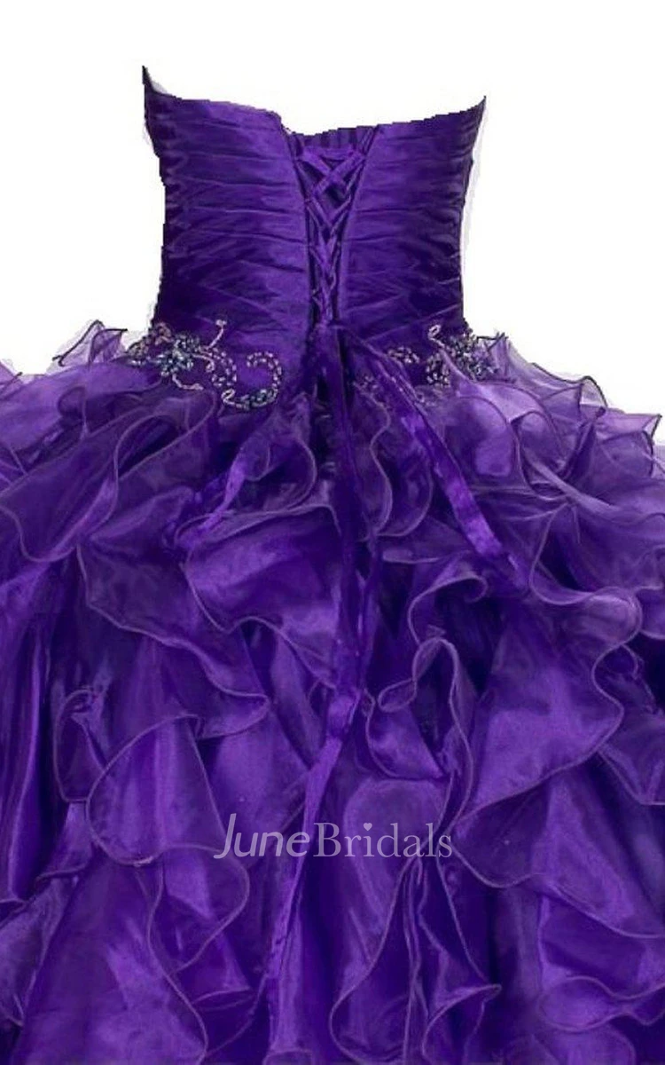 Short-sleeved A-line Ruffled Dress With Beadings