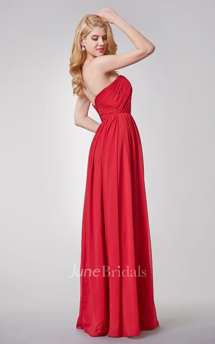 Simple Backless Ruched A-line Long Chiffon Dress