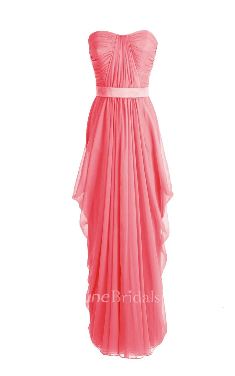 Chic Asymmetrical Ruched A-line Gown With Satin Band
