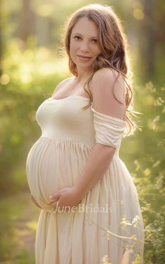 Off-the-shoulder Long Sleeve Jersey Maternity Dress