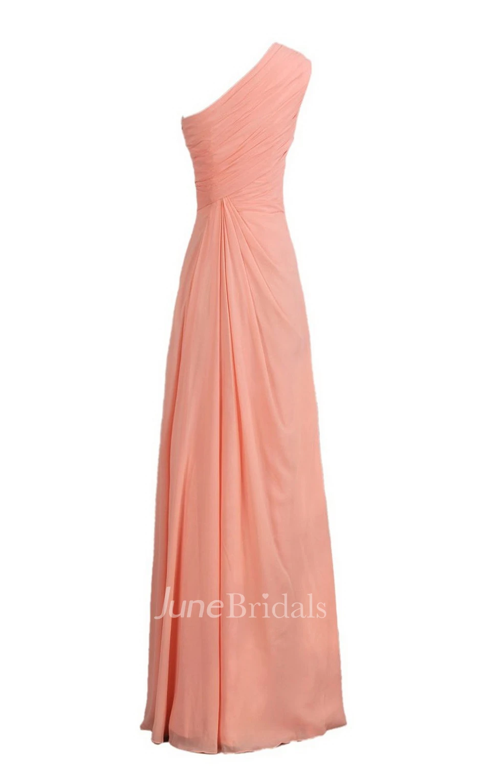One-shoulder Ruched Long Pleated Chiffon Dress