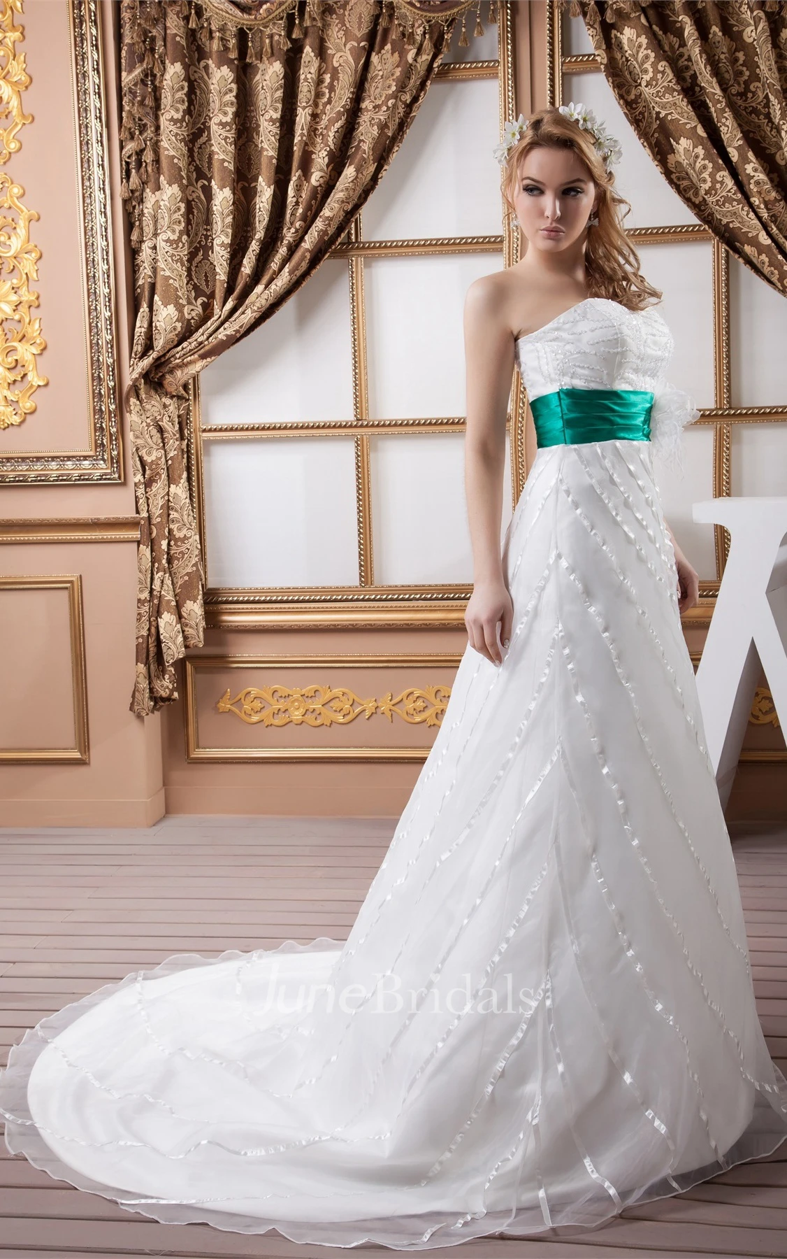 Sweetheart A-Line Maxi Gown with Flower and Beaded Top