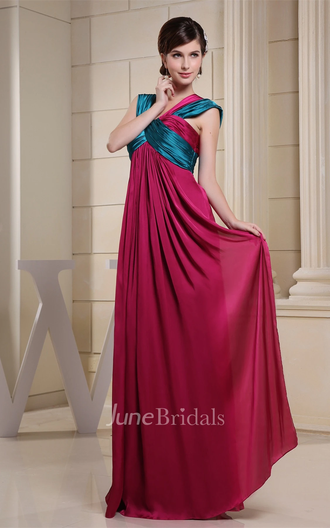 Strapped Empire Chiffon Floor-Length Dress with Pleats