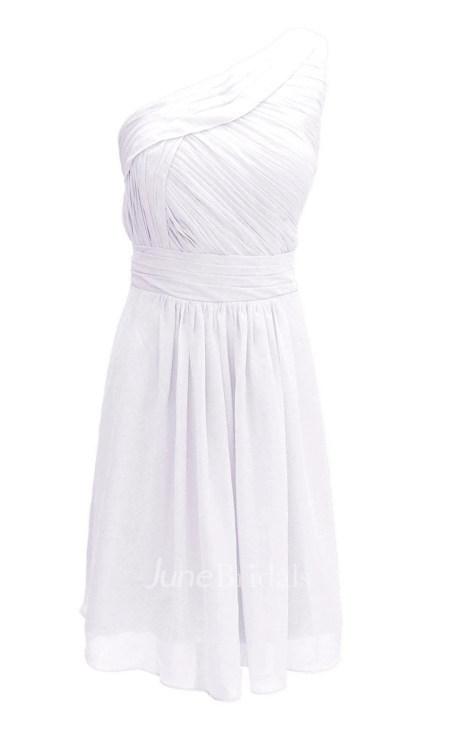 One-shoulder Ruched Knee-length Pleated Chiffon Dress