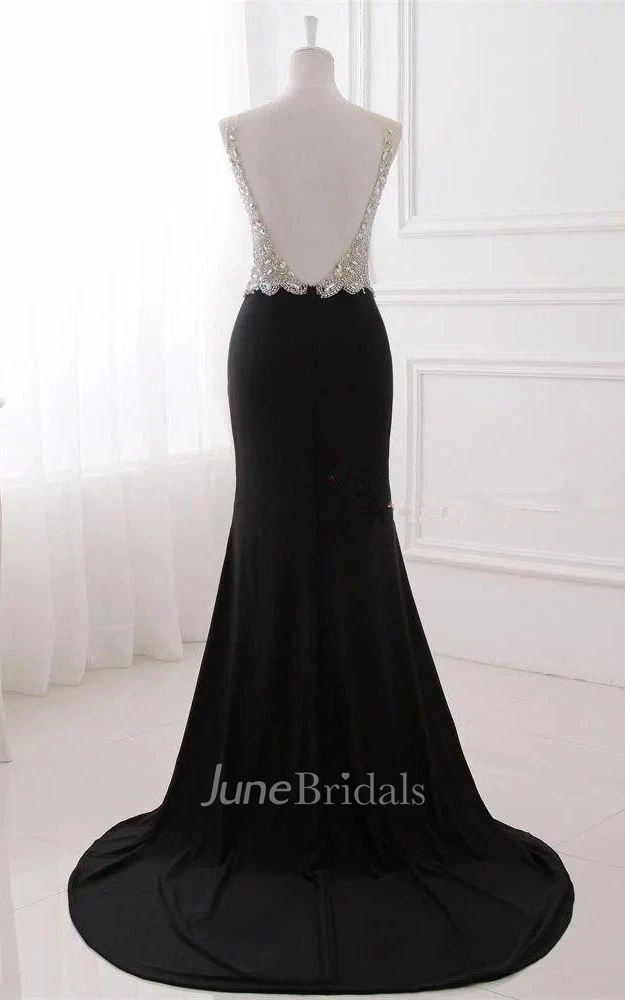 Long V-neck Mermaid Dress With Beading And Split