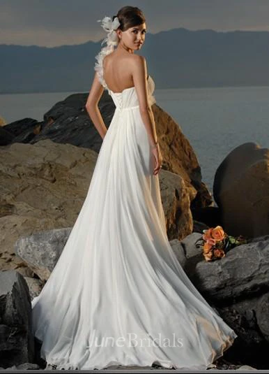 Sheath Column One Shoulder Hand Made Flowers Chiffon Wedding Dress