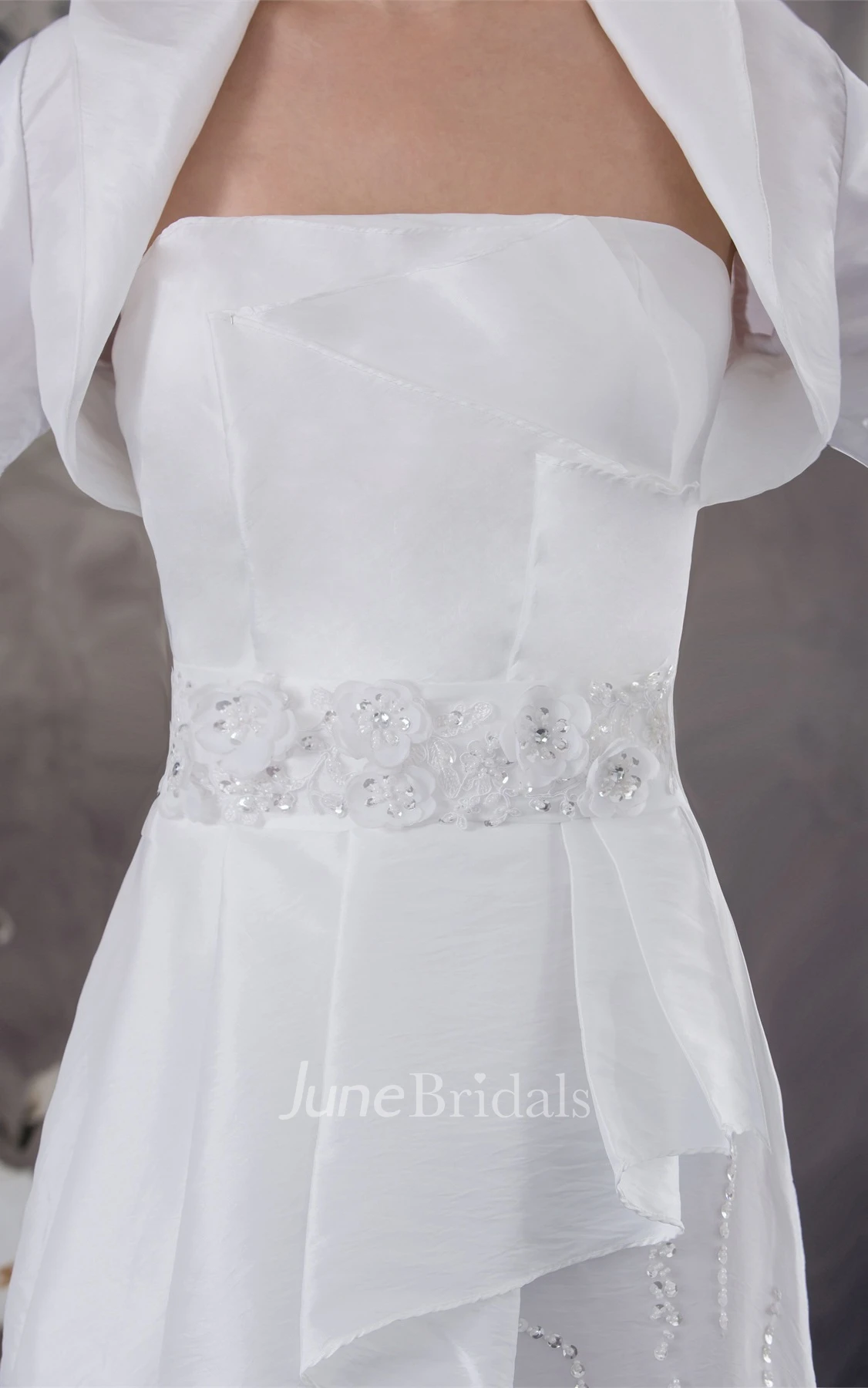 Strapless Sheath Beaded Dress with Peplum and Bolero