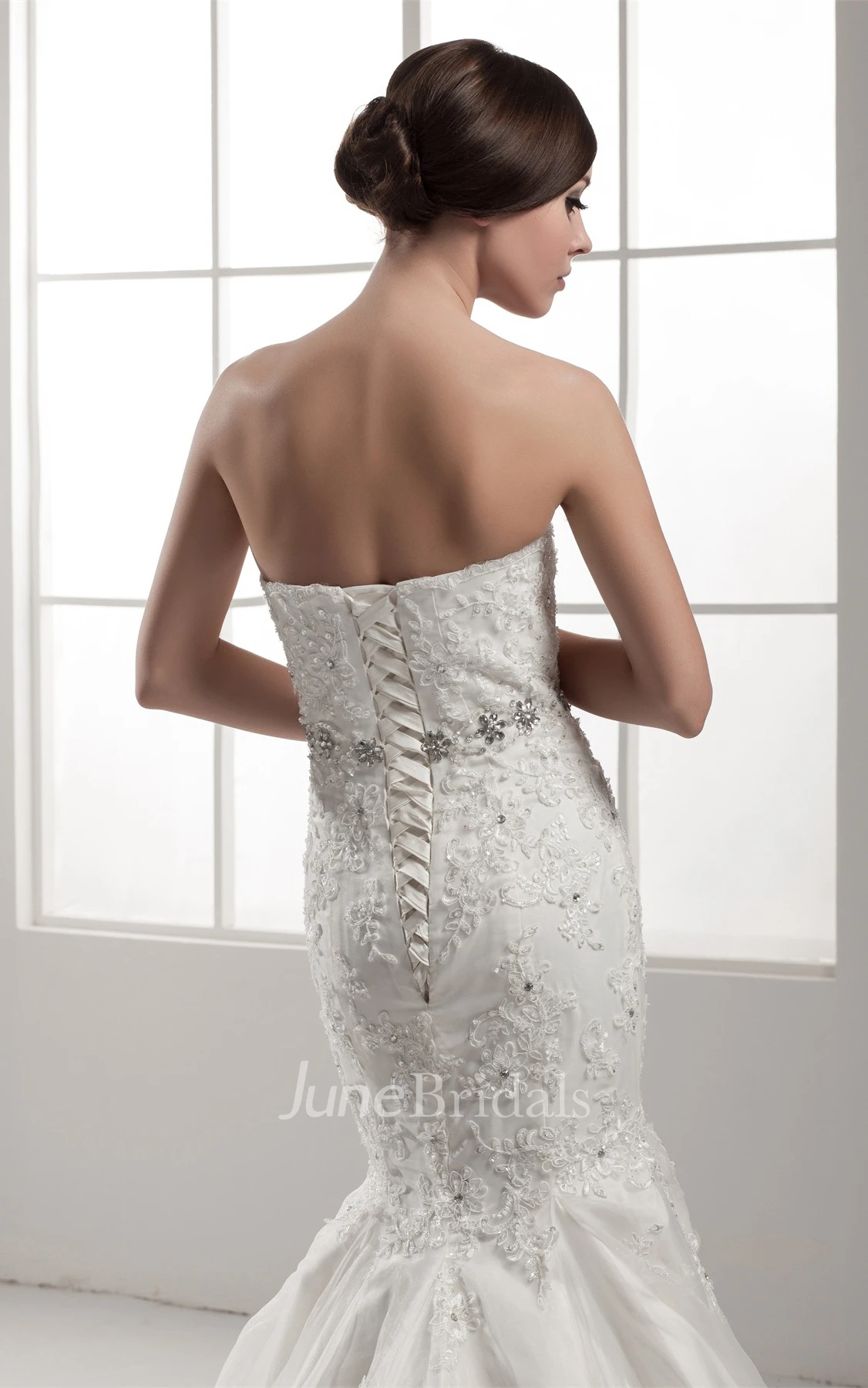 Strapless Lace Trumpet A-Line Dress with Beading and Pleats