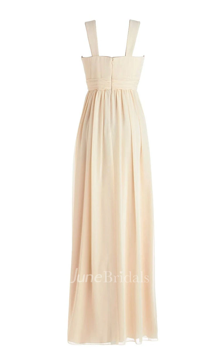 Sleeveless Long Chiffon Gown With Crisscross Ruching